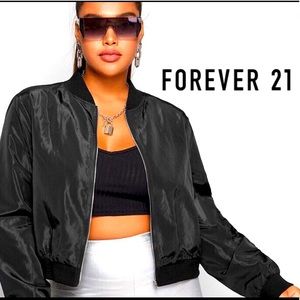 🔮🔮🔮3/$16 F21 Blk Satin Crop BomberJacket *SOFT*